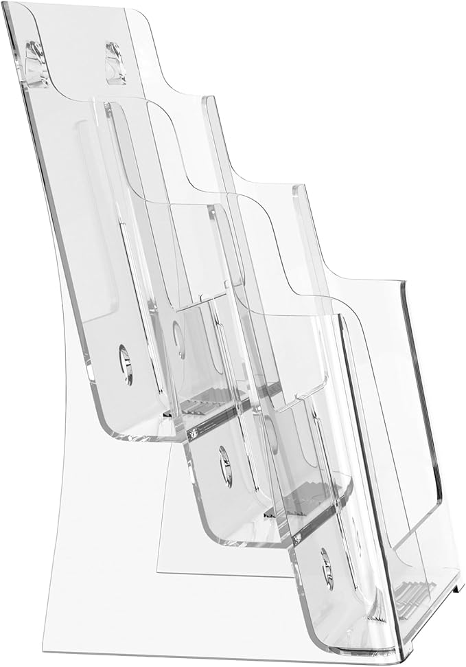 zavekia 2 Pack 3 Tier Acrylic Brochure Holder 8.5 x 11 inch, Clear Literature Organizer Magazine Stand with Removable Divider for 4 x 9 inch Brochures,Magazine Holder,Flyer Holder