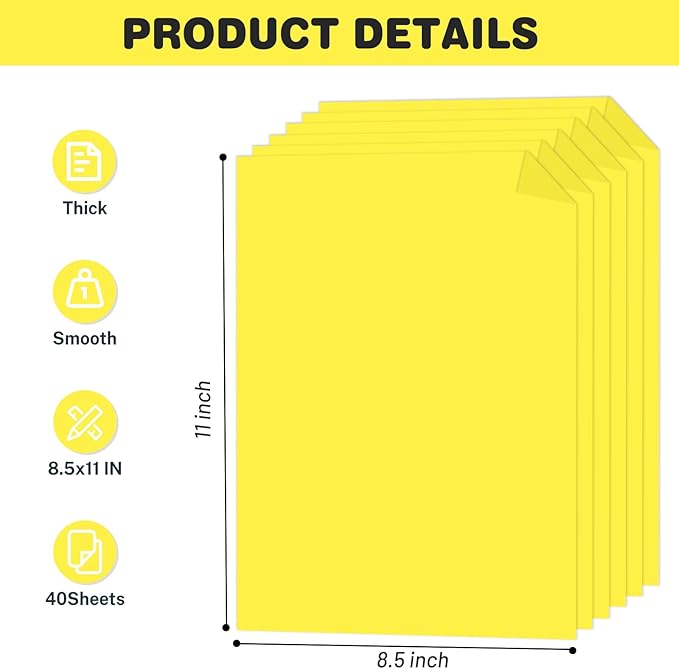 Cardstock 8.5 X 11, 40 Sheets Lemon Yellow Card Stock, 75lb/ 200gsm Vibrant Yellow Color Copy and Printer Paper For Art, Drawing, Invitations, DIY Cards, Craft, Construction, School & Office Supplies