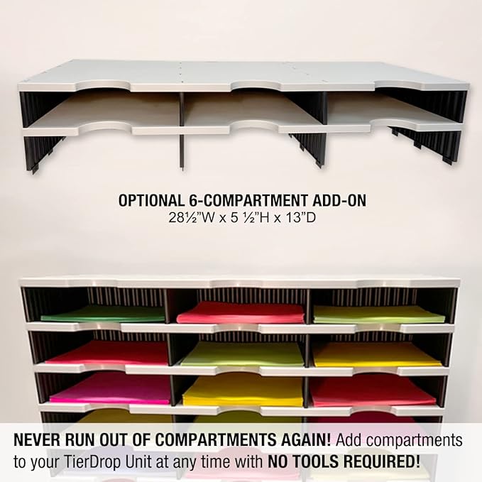 Desktop Organizer 12 Letter Tray Sorter Plus Riser Storage Base & 3 Storage Drawers - Ultimate Office TierDrop Desktop Organizer Stores All of Your Documents & Supplies in One Compact Modular System