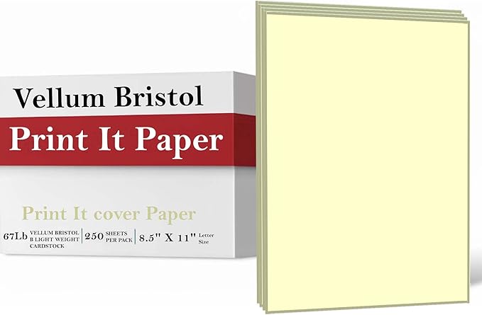 Print It - Vellum Bristol Colored Cardstock Cover Paper, 67 Lb, 8.5" X 11”, Heavyweight Colored Cardstock for Crafts, School, Invitations, And Office Use - Decoration Drawing 2000/Case-Cream