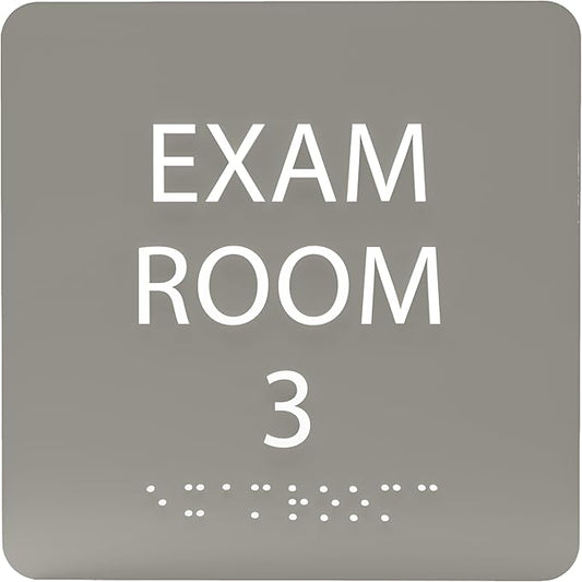 ADA CENTRAL SIGNS - 6" X6" Exam Room 3 Sign - ADA Compliant Tactile Graphics Grade 2 Braille Text Acrylic Wall Signs - Educational Institution Directional Assistance Test Center Door Sign for Schools