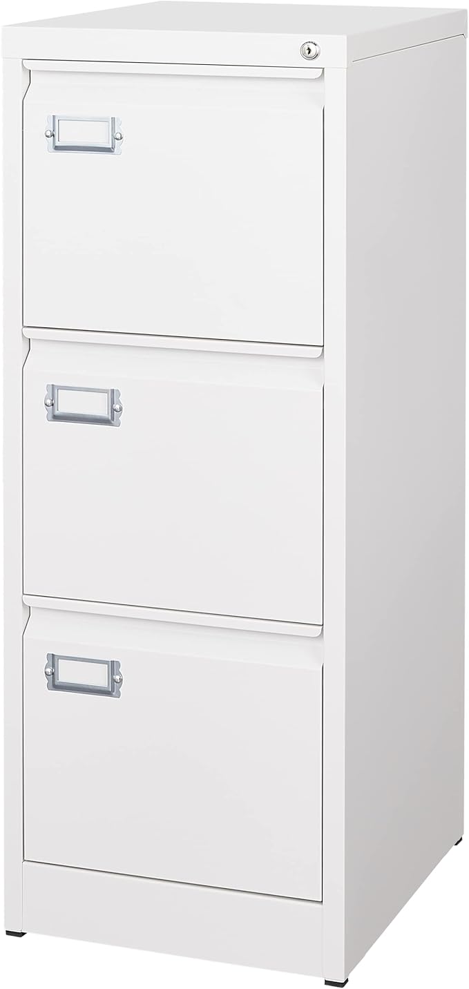 BYNSOE 3 Drawer File Cabinet with Lock Metal Vertical File Storage Cabinet Office Home Steel Vertical File Cabinet for A4 Legal/Letter Size Narrow File Cabinet Locked,Assembly Required