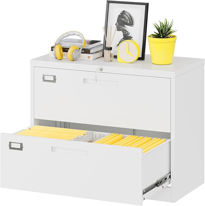Fesbos Lateral File Cabinet with Lock, 2 Drawer Large Metal Filing Cabinet,Home Office Lockable Storage Cabinet for Hanging Files Letter/Legal/F4/A4 Size-Assembly Required