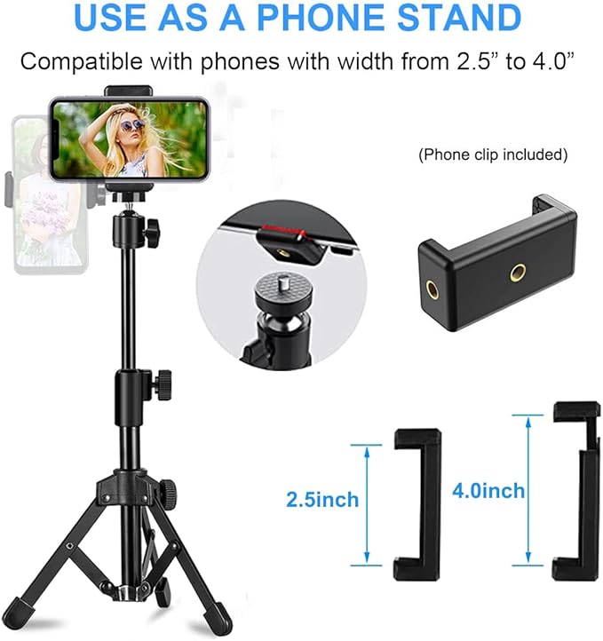 Webcam Tripod Stand Extendable Desktops Tripod for Camera/Phone/Webcam, Desk Tripods Webcam Mount Holder Compatible with Logitech Webcams C925e C922x C922 C930e C930 C920 C615 /iPhone/Ring Light