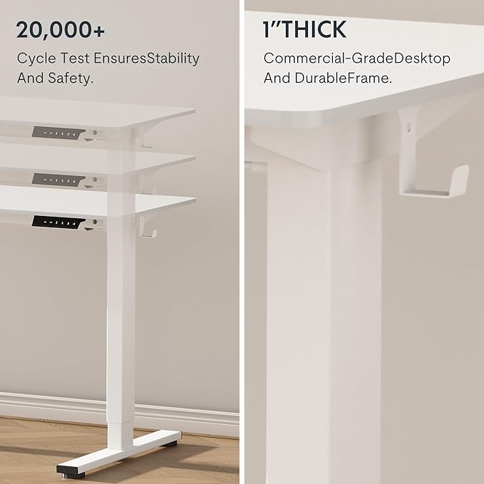 FLEXISPOT EN1 One-Piece Standing Desk with 1-Inch Thick Seamless Desktop, 60"x24" Electric Height Adjustable Desk for Home Office, Multi-Monitor Setups & Easy Assembly, White