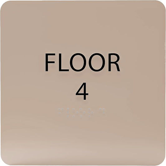 Khaki w/Black ADA Floor 4 Sign with Braille – Made from Durable Acrylic and Ready to Mount