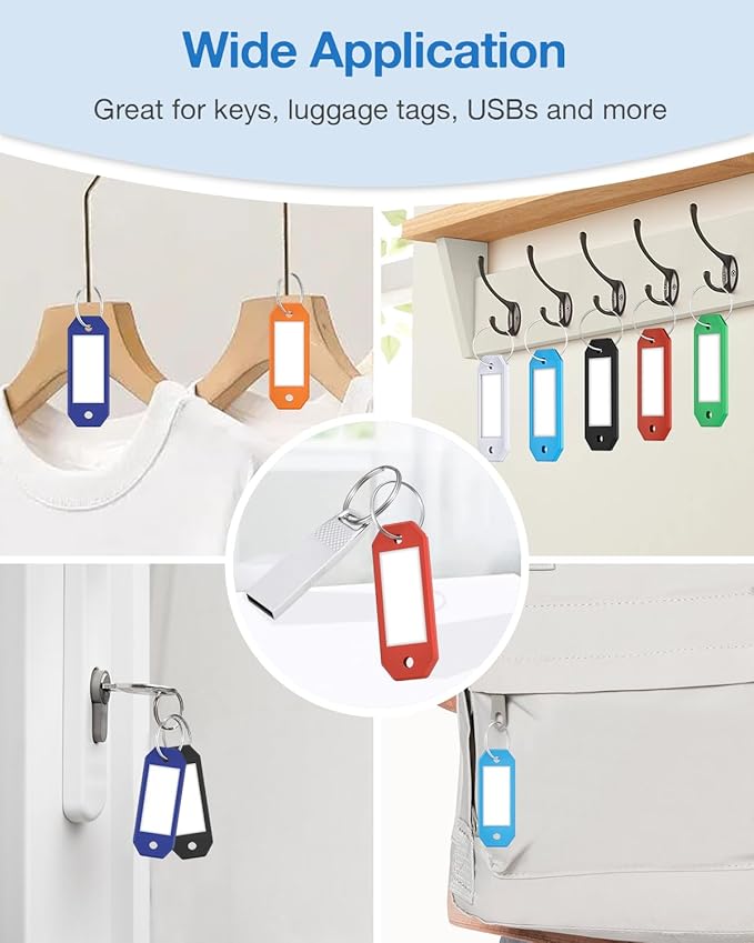 ttstar 20 Pack Hexagon Key Label Tags – Colorful Plastic Key Tags with Rings, Writable Inserts, Ideal Keychain ID Labels for Keys, Bags, USBs, Pets, and Item Identification