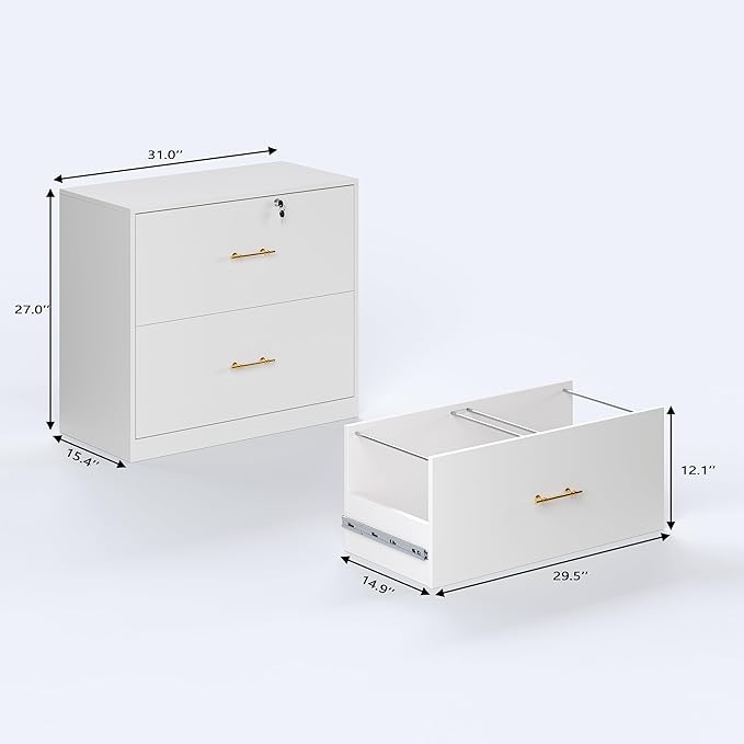 GFGWXW 2 Drawer Lateral File Cabinet with Lock, Suitable for Letter/A4/F4/Legal Size Hanging Files,Large Wood Filing Storage Cabinets Printer Stand for Home Office,White