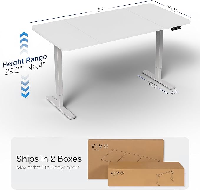 VIVO Electric 60 x 30 in Standing Desk, Memory Height Adjustment, 1B Series, Holds 220 lbs, White Top Gray Frame, DESK-KIT-1G6W-30