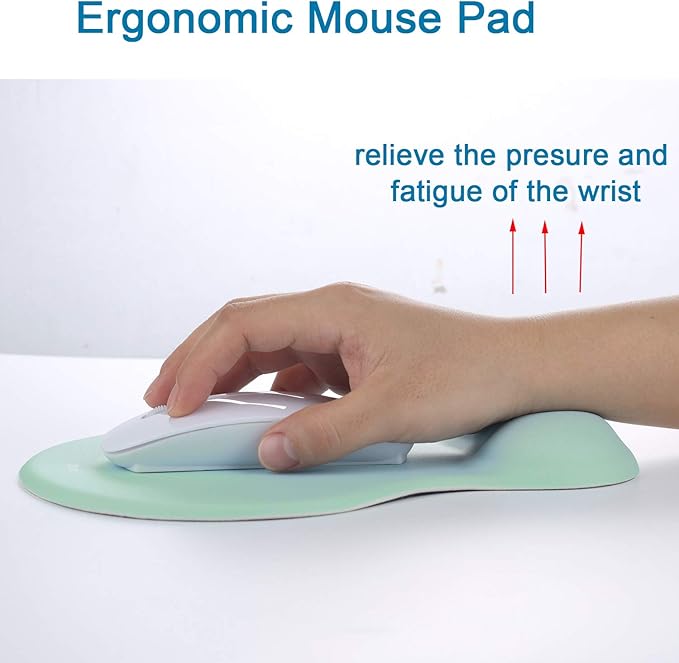 xinidc Ergonomic Computer Mouse Pad with Wrist Rest Support, Pain Relief Mouse Pad with Non-Slip PU Base for Home Office Working Studying (Light Green)