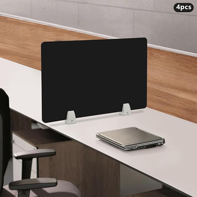 4 Pcs Desk Divider Privacy Panel, 23.6”L X15.8”W Frosted Acrylic Desk Privacy Panels with 8 Clamps for Offices Schools Call Centers (Black)