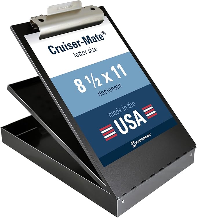 Saunders Metal Clipboard with Storage, Black Dual Layer Nursing Clipboard Folio, Letter Size Paper Organizer, Steel Clip with Self Locking Latch, Form Holder for Office, School & Work - Made in USA