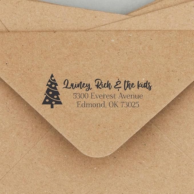 Address Stamp - Custom Stamps for Mailing I Create Personalized Name and Return Address I Up to 3 Lines of Text I Includes Color Options I Self Inking and Wooden Rubber Stamp Options (Holiday Designs)