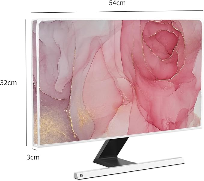 Baocicco Abstract Computer Monitor Cover with Pink Marble Design Full Body Cover for Computer Screen Panel Case Computer Sleeve Compatible with iMac 24, 22-25 PC, Desktop and TV Home Office Computer