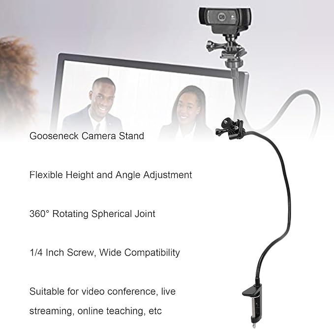 Tangxi Webcam Standfor Desk, Flexible Gooseneck Camera Stand with Standard 1/4" Screw, 360 Rotation Camera Mount for C922 C930e C920S C920 C615 C960 C920X and Other Devices (I Shaped Fixture Stand)