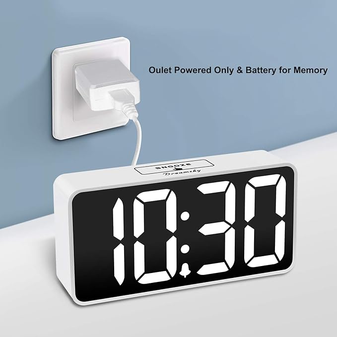 DreamSky Small Digital Alarm Clock for Bedroom, Large Big Numbers Display with Brightness Dimmer, Electric Bedside Desk Clock with USB Charging Port, Adjustable Alarm Volume, USB-C Adapter Powered