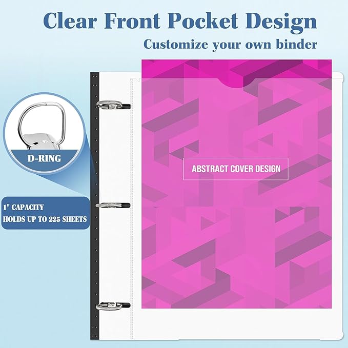 INFUN 1 Inch Telescoping 3 Ring Binder -12 PCS-White, Flexible Binders with Customizable Front Cover and Clear Catalog Pocket, 1Inch Rings, 225 Sheet Capacity