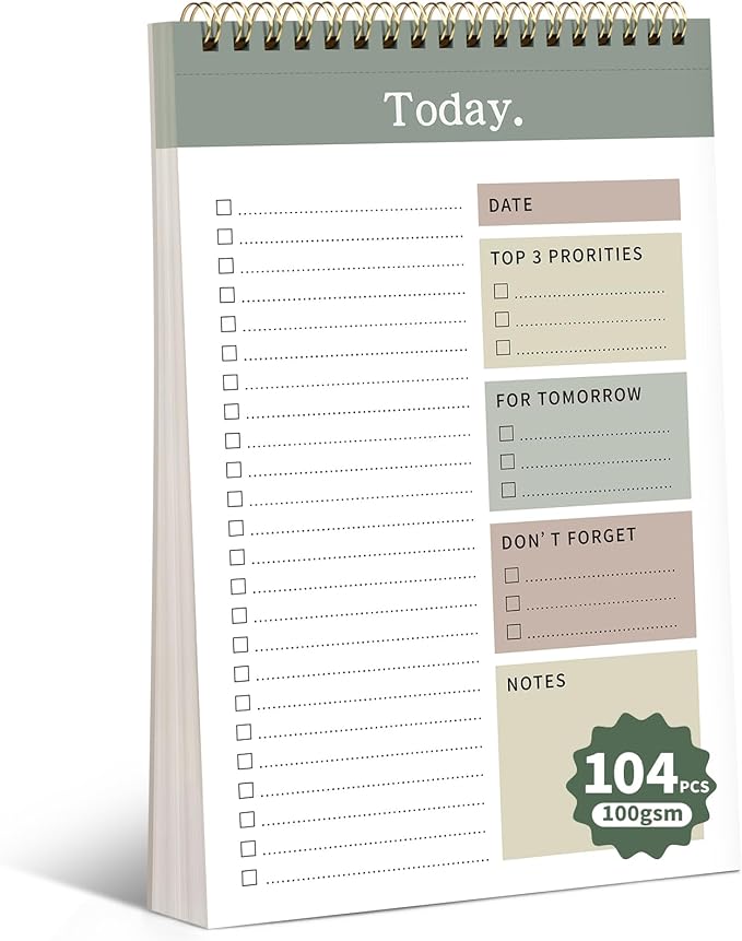 104 Pgs To Do List Notepad, 52 Undated Sheets Duplex-printed Daily Planner For Work Home School Office Desk Accessories Supplies & Goal Setting Tasks -Green