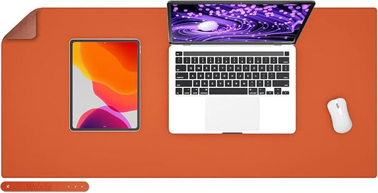 Wolaile PU Leather Desk Pad Blotter,Waterproof Orange Office Desk Mat for Women,Non-Slip Writing Desk Protector Large Mouse Pad,36x17inch