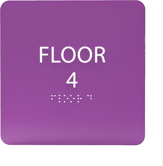 ADA CENTRAL SIGNS - 6" X6" Floor 4 Sign - ADA Compliant Tactile Graphics Grade 2 Braille Text Acrylic Wall Signs - Directional Assistance, Floor Number Safety Sign for Office, school Hospital, Apartment