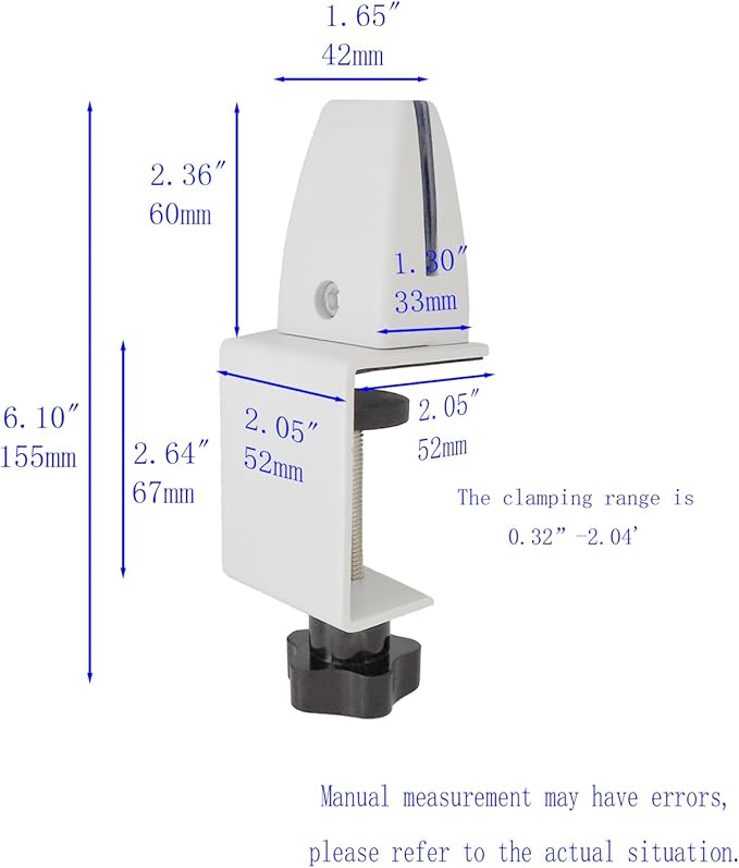 Jhanw Divider Clamp For 1/8" To 0.51" Panel, Adjustable Partition Clamp For 0.32" To 2.04" Desktop, Standing Desk Accessories For Privacy Folders, White Sneeze Guard Holder 2-Pack