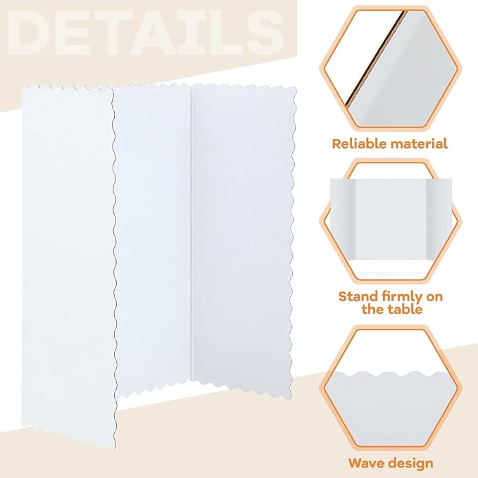 Henoyso 8 Pcs 22 x 38 Inch White Trifold Poster Board Large Tri Fold Presentation White Display Board Foldable Paperboard for Science Fair School Business Project Exhibition