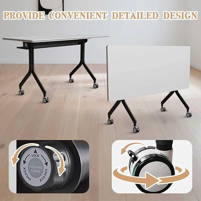Goakwwuz Conference Room Table, Folding Conference Tables,Thicken Grey Tabletop,Flip Top Wooden Seminar Meeting Room Table for Conference Room Offices (8, Black Drawer, 55.1”)