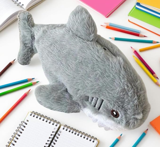 Cute Animal Pencil Case with Zipper - Multifunctional Cosmetic Makeup Organizer Bag, Small Pouch for Jewelry Travel Essentials & Daily Carry (Shark)