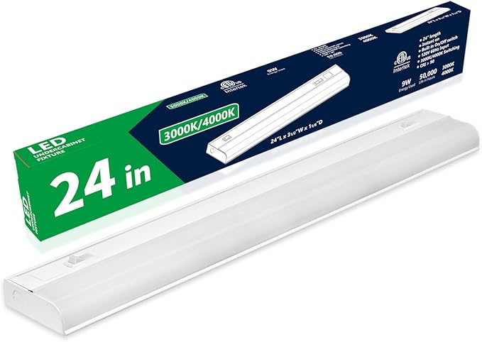 24 Inch Hardwired Under Cabinet Lights, 2 Colors - 3000K (Soft White) & 4000K (Cool White), Led Under Cabinet Lighting Hardwired, Dimmable Under Counter Lights for Kitchen, Under counter Light Fixture