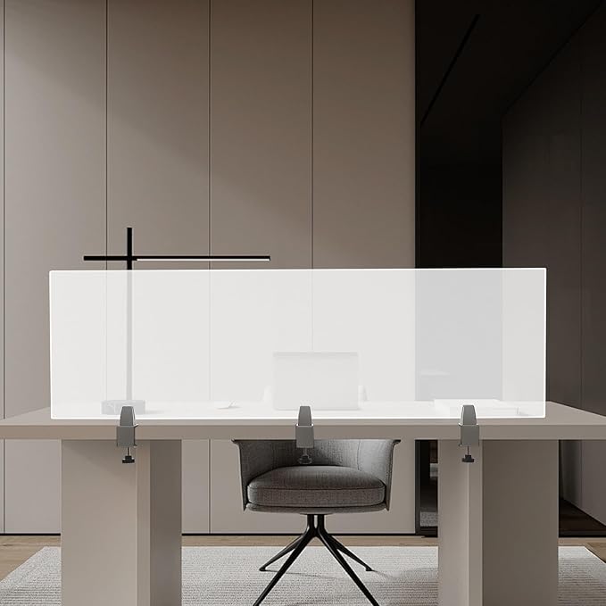 Desk Divider for Students and Desk Privacy Panel, Frosted Acrylic Plexiglass Shield with Clamps for Offices Schools Call Centers, Ideal Cubicle Light Shield - 60”L X18”W