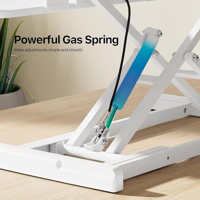 JYLH JOYSEEKER Standing Desk Converter 32 inch, Height Adjustable Sit Stand Desk Riser, Quick Sit to Stand Tabletop Dual Monitor Riser Workstation for Home Office with Keyboard Tray, White