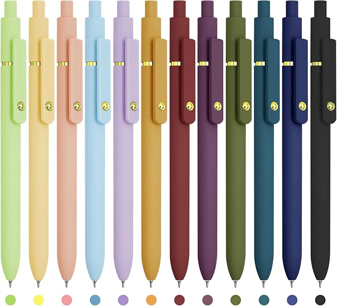 UIXJODO Colored Pens, 12 Pcs Colorful Pens Fine Point Smooth Writing Pen, 0.5mm Colored Ink Gel Pen for Journaling Note Taking, School Supplies Gifts for Women (12 Pcs Gold Vibrant and Vintage)