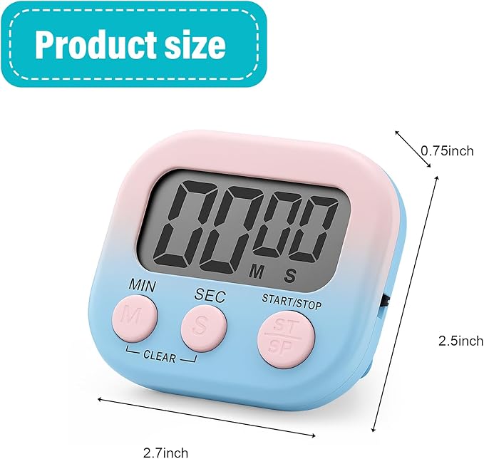 Weewooday 12 Pcs Digital Kitchen Magnetic Timer Bulk Classroom Count up Countdown Timer Large Digits Egg Loud Alarm Cute Desk Stopwatch for Teacher Kids Cooking Office(Pink and Blue,Gradient Style)