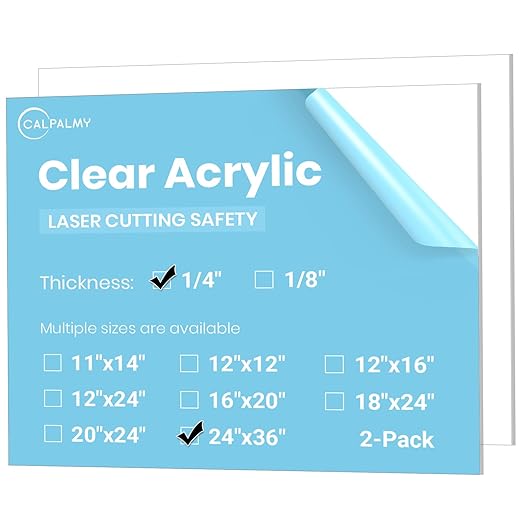 CALPALMY (2-Pack) 24x36 Inch Clear Acrylic Sheet - 1/4 Inch Thick Acrylic Plexiglass Panel for Laser Cutting, DIY Crafts, Signage, and Engraving Projects