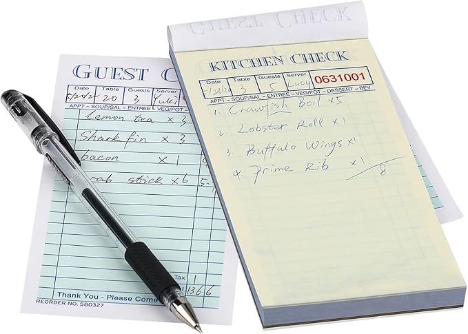Batrical Guest Checks Server Note Pads 1000 Sheets With Carbonless Copy Paper for Restaurants (20 Books) 3.5" x 6.75" Per Ticket Book