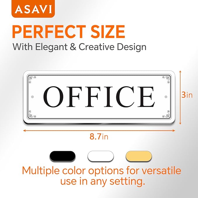 ASAVI “OFFICE” Acrylic Door Sign – Waterproof & Fade-Resistant Office Label with Strong Adhesive + Pre-Drilled Holes (8.7"x3") | Ideal for Doors and Walls in Offices, Lobbies, and Workspaces (White)