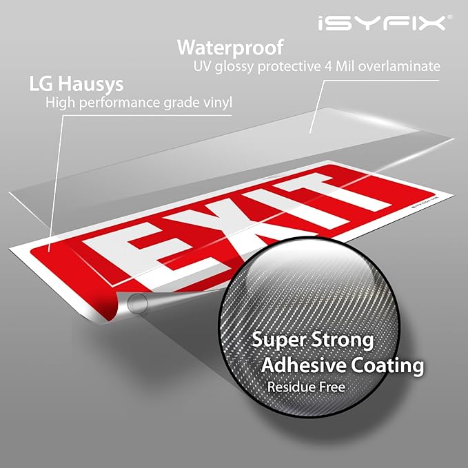 iSYFIX Exit Signs Stickers – 2 Pack 12x4 Inch – Premium Self-Adhesive Vinyl, Laminated for Ultimate UV, Weather, Scratch, Water and Fade Resistance, Indoor and Outdoor