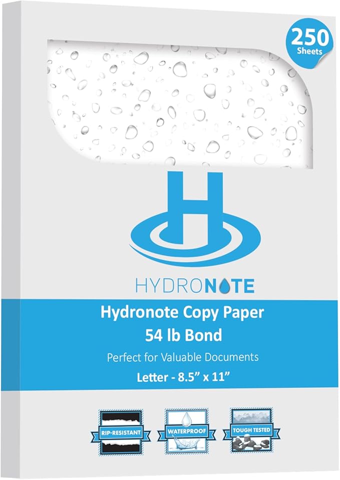TerraSlate Waterproof Paper - Hydronote 54lb, 8.5” x 11” (250 Sheets) | Weatherproof Copy Paper for Holiday Printing, New Year Menus, and Durable Christmas Crafts