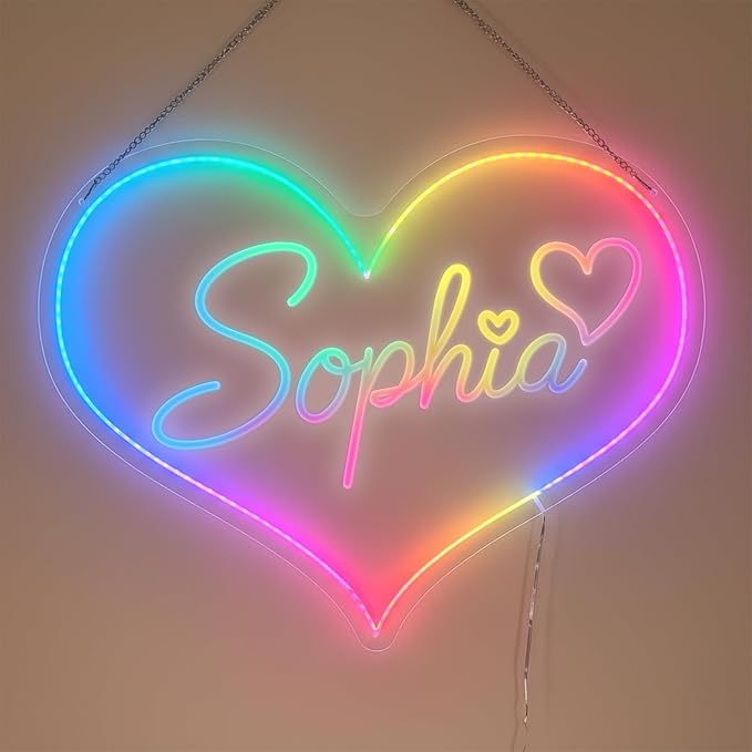 Sparklove Heart Neon Signs, Gifts for Valentine's Day, Custom Neon Name Signs for Wall Decor, Personalized Neon LED Sign Colorful Lights Signs for Her, Wedding, Birthdays Gift