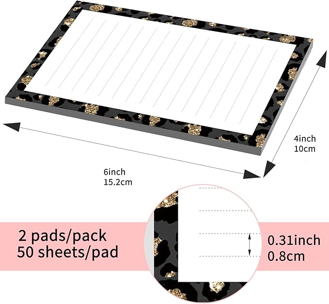 SXboxing Sticky Notes 4X6 Inches, 2 Pack Large Cute Self-Stick Pads, Bright Funny Memo Pads Easy to Stick for Home, Office Glitter Gold Leopard