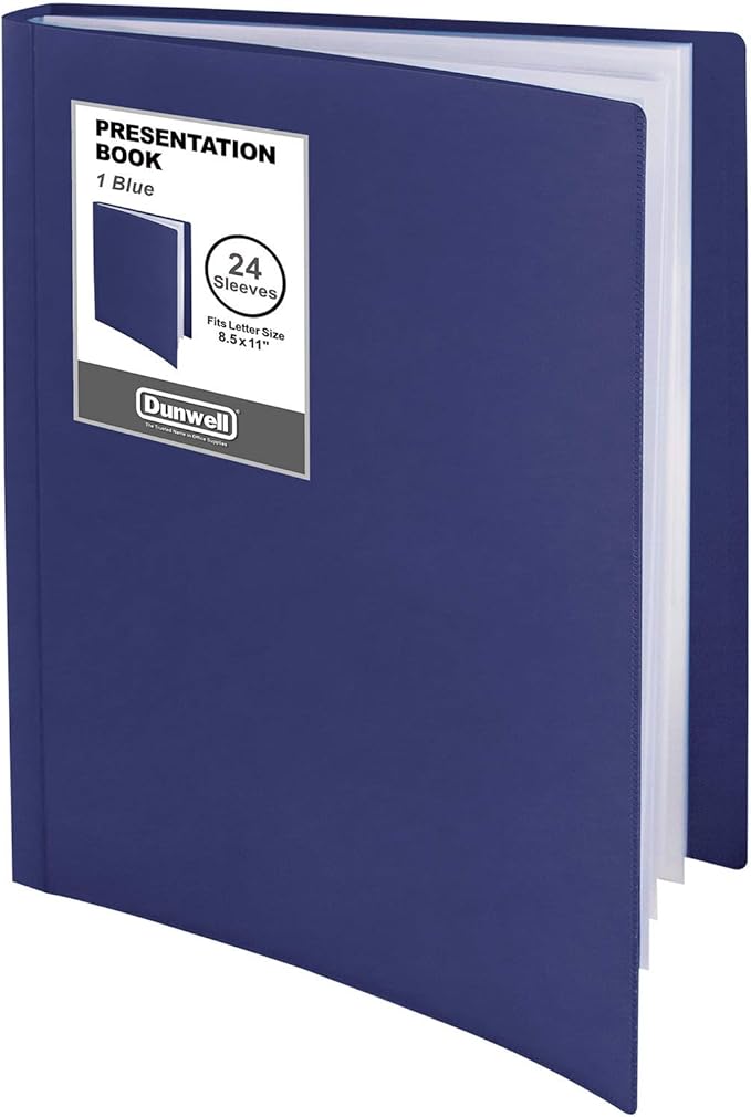 Dunwell Presentation Binder 24-Pocket, Displays 48 Pages, 8.5x11 Portfolio Binder with Plastic Sleeves, Storage and Organizer for Documents, Certificates, Projects, Photos (Blue)
