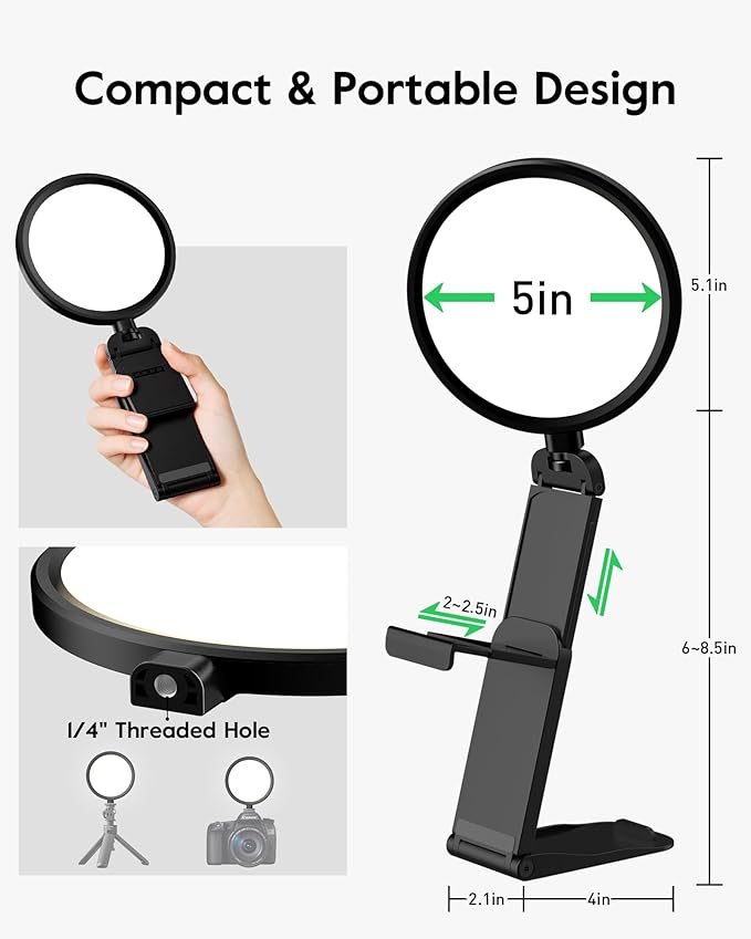 Computer Zoom Lighting for Video Conference, 5" Eye-Caring Ring Light with 50 Modes CRI>97.8, 3000K-6500K for Video Recording/Streaming/Selfie, Desk Lights for Phone/Laptop/Webcam/Monitor