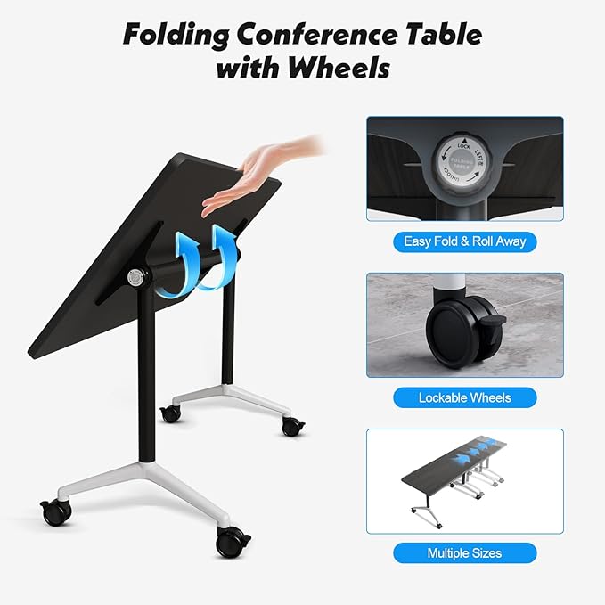 Goakwwuz Conference Room Table, Folding Conference Tables,Thicken Grey Tabletop,Flip Top Wooden Seminar Meeting Room Table for Conference Room Offices (2, Grey, 47.2“)