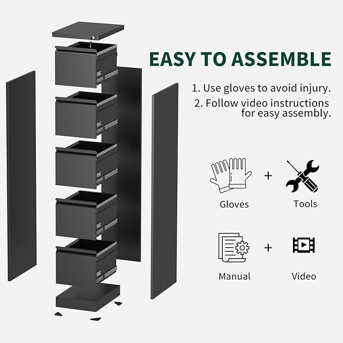 Yukimo 4 Drawer File Cabinet with Lock, Vertical Filing Cabinets for Home Office, Locking File Cabinet Hanging Files for A4/ Legal/Letter, Require Assembly, Black