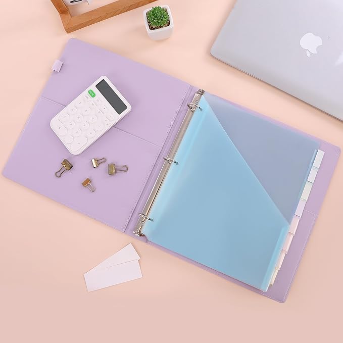 SKYDUE Binder Dividers with Pockets 8-Tab for 3-Ring Binder, Plastic Binder Dividers with Write on Tabs for School Office Home Blue