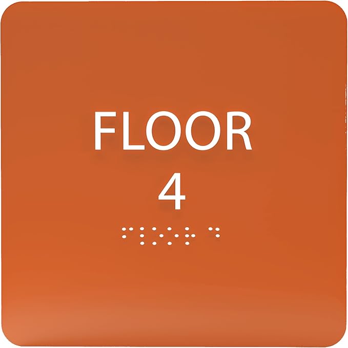 ADA CENTRAL SIGNS - 6" X6" Floor 4 Sign - ADA Compliant Tactile Graphics Grade 2 Braille Text Acrylic Wall Signs - Directional Assistance, Floor Number Safety Sign for Office, school Hospital, Apartment