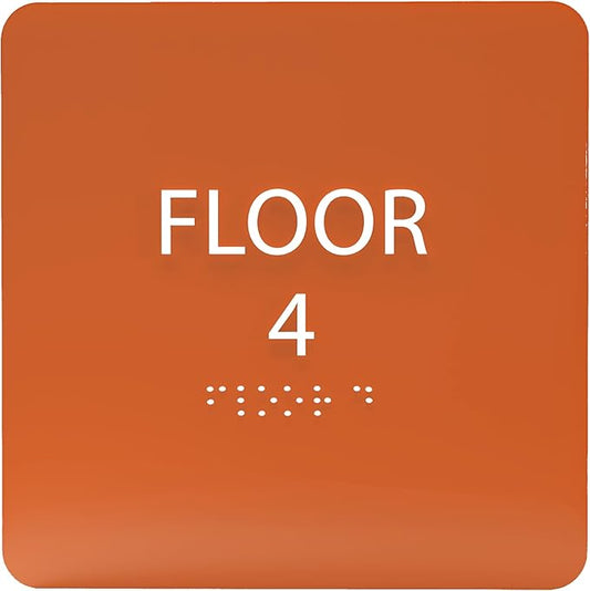 ADA CENTRAL SIGNS - 6" X6" Floor 4 Sign - ADA Compliant Tactile Graphics Grade 2 Braille Text Acrylic Wall Signs - Directional Assistance, Floor Number Safety Sign for Office, school Hospital, Apartment