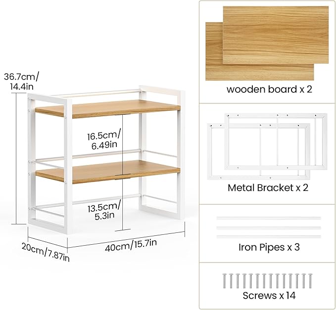 ART-GIFTREE Office Desk Shelf Organizer, Wood Desktop Bookshelf Supplies Storage Rack, Shelf for Top of Desk and Dresser (White-2 Tier)
