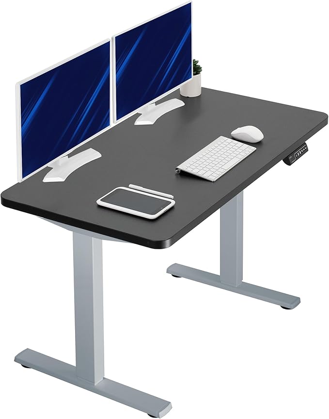 VIVO Electric 43 x 24 in Standing Desk, Memory Height Adjustment, 1B Series, Holds 220 lbs, One-Piece Black Top, Gray Frame, DESK-KIT-1G4B