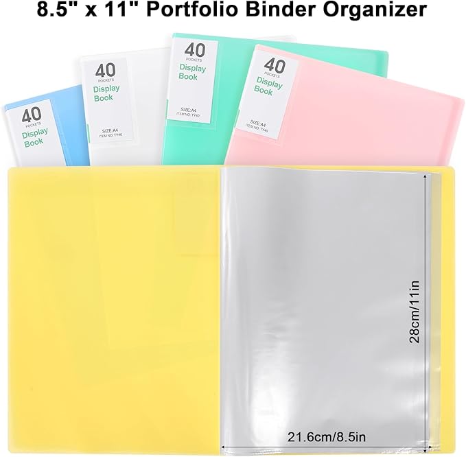 Phyxin Portfolio Binder, 60-Pocket Portfolio Folder 8.5" x 11", Displaying 120 Page Binder with Plastic Sleeves, Plastic Folders for Women & Men, Students, Teachers, Yellow